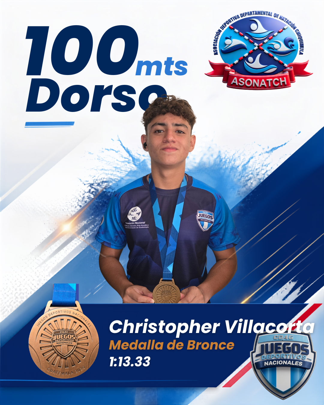 Christopher Villacorta — Bronce 100m Dorso